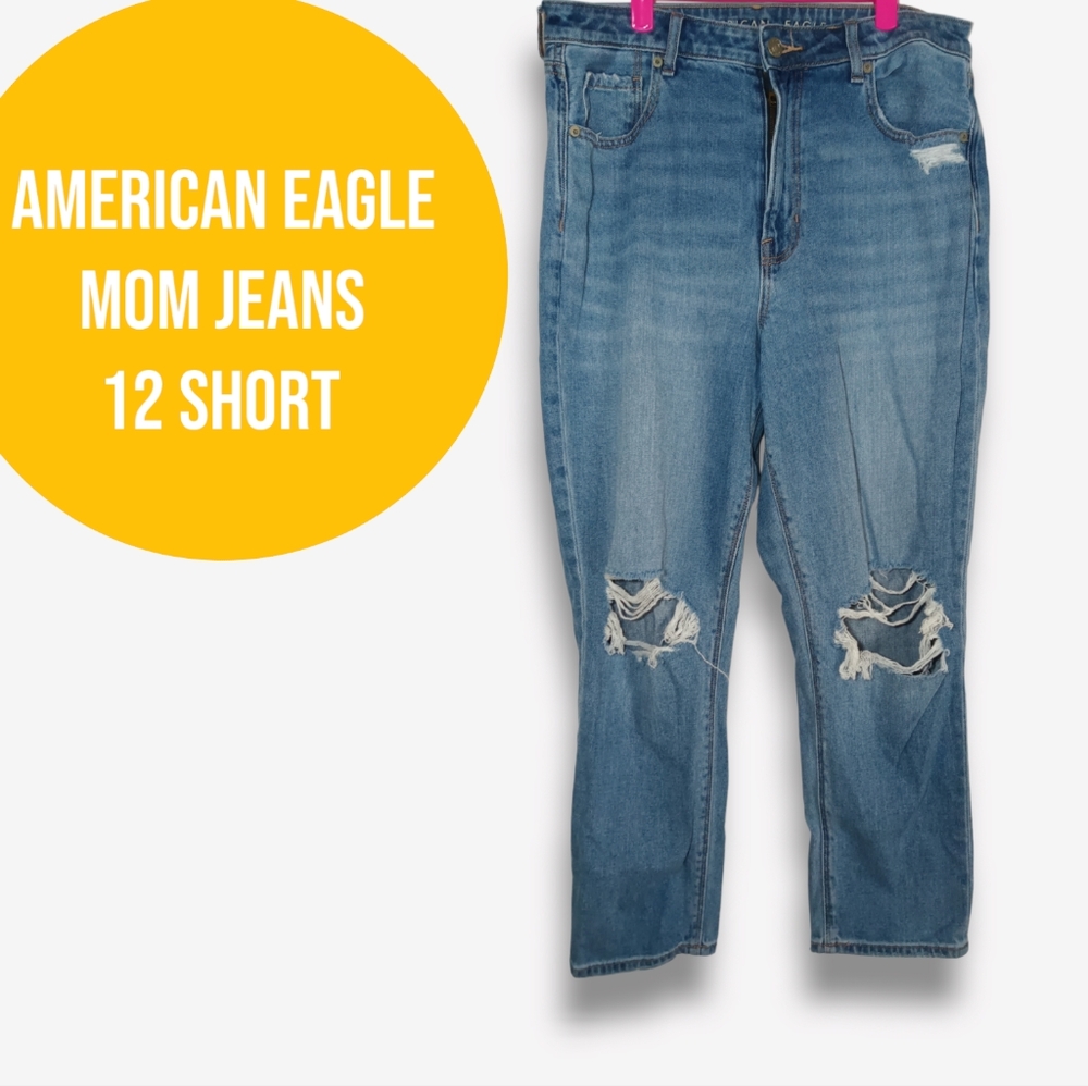 American Eagle Distressed Mom Jeans 12 Short